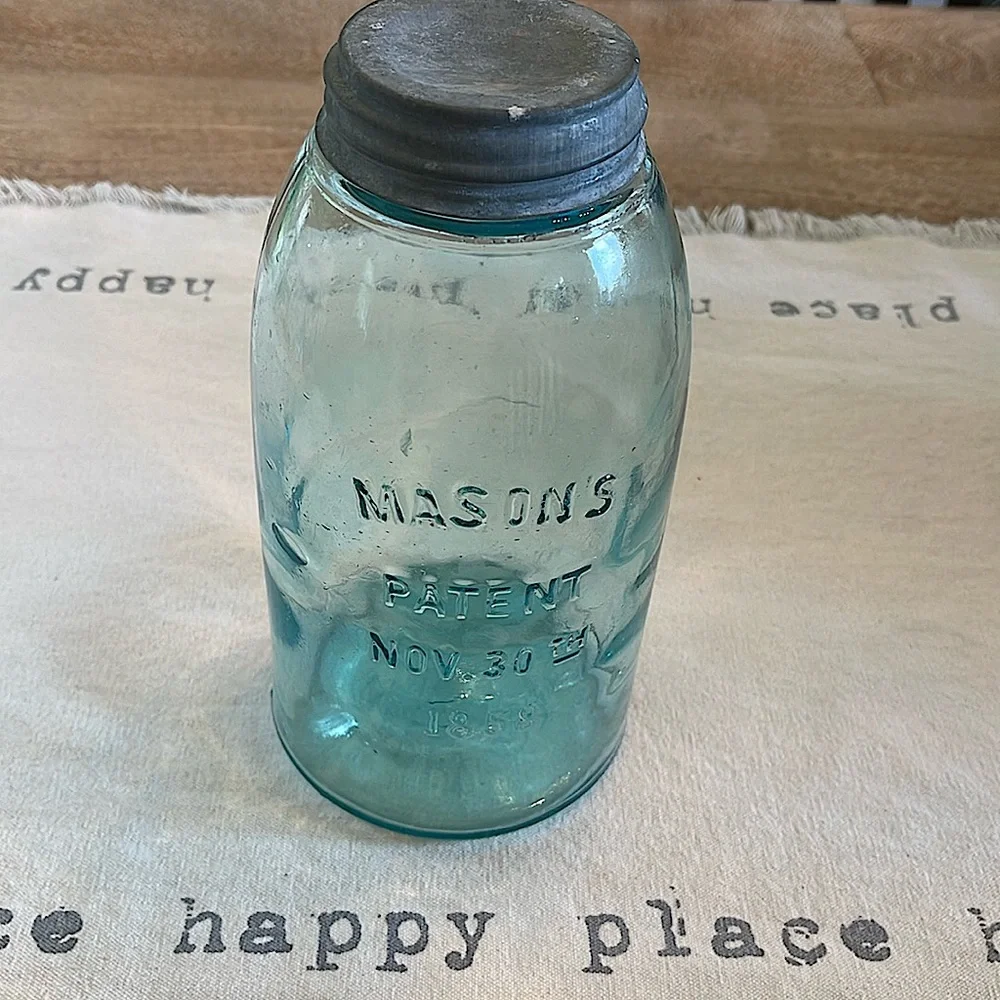VINTAGE MASON’S JAR/ Patent NOV 30th 1858/Original Lid/ Zinc and Porcelain